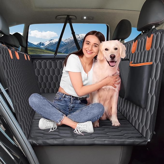 Chumajor Back Seat Extender for Dogs-Supports 400lb,Waterproof Dog Car Seat Cover Hard Bottom-Detachable,600D Heavy Duty Scratch Proof Nonslip Soft,Dog Hammock for Car,SUVs