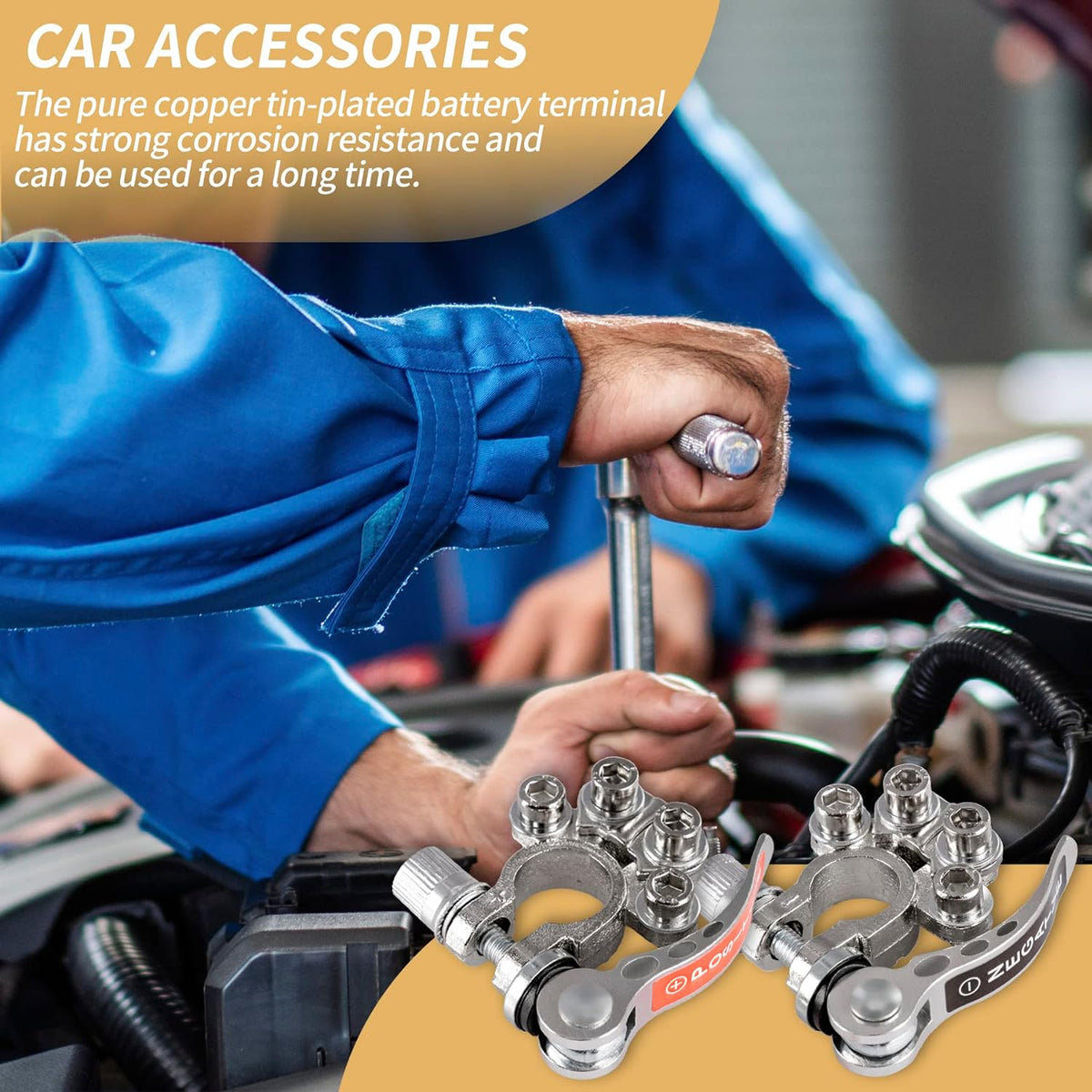 SINGARO Car Battery Terminal Connector, 4 Way Positive and Negative Pole Quick Release Terminal Clip, Applicable to SAE/JIS A Type Terminal Post, Compatible with Cars, Trucks and More(Sliver-B)