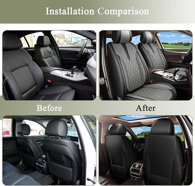 Car Seat Covers Front Pair for Nissan Murano 2011-2025 2026: Breathable Perforated Leather Seat Cover (Black&Grey)
