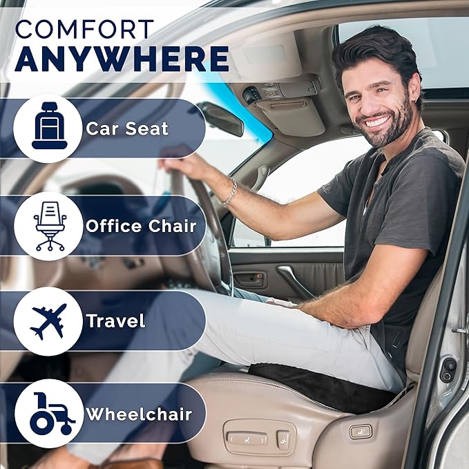 ComfiLife Car Seat Cushion – Premium Wedge Memory Foam Car Cushions for Driving – Seat Cushion for Car – Back & Sciatica Pain Relief for Long Drives – Comfort for Driver, Office, Truck Seat (Beige)