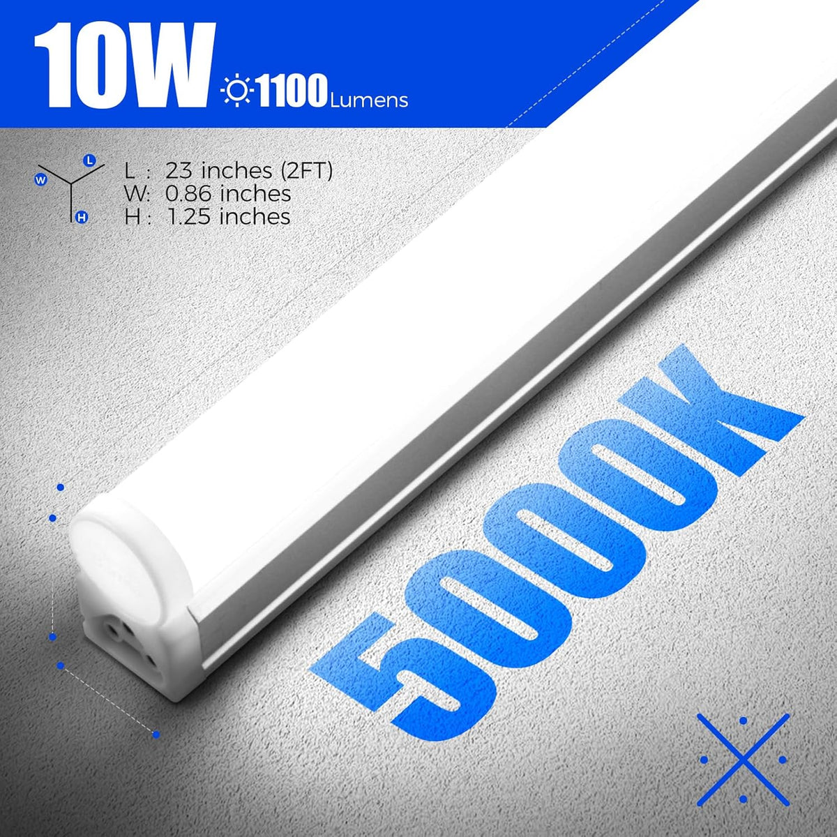 Barrina T5 LED Ceiling Light Fixtures, 2FT, 5000K (Daylight White), 1100LM, 10W, Corded Electric with Built-in ON/Off Switch, Linkable LED Shop Lights for Garage, Workshop, ETL Listed, 6 Packs