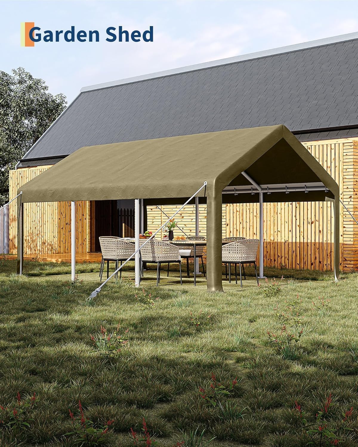 13 x 20ft Heavy-Duty Carport Canopy with Roll-Up Windows & DoorsThickened Wind Ropes, Ground Nails, Portable Car Tent Garage for Cars, Trucks, Boats, 180G Durable Tarp Cover,Yellow