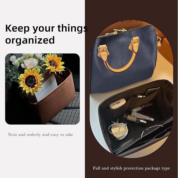 DGAZ Silk Purse Organizer Insert Fits LV Speedy 16/20/25/30/35/40/45 bags,Silky Smooth Bag Organizer,Luxury Handbag & Tote Shaper(Global brown,SP40)