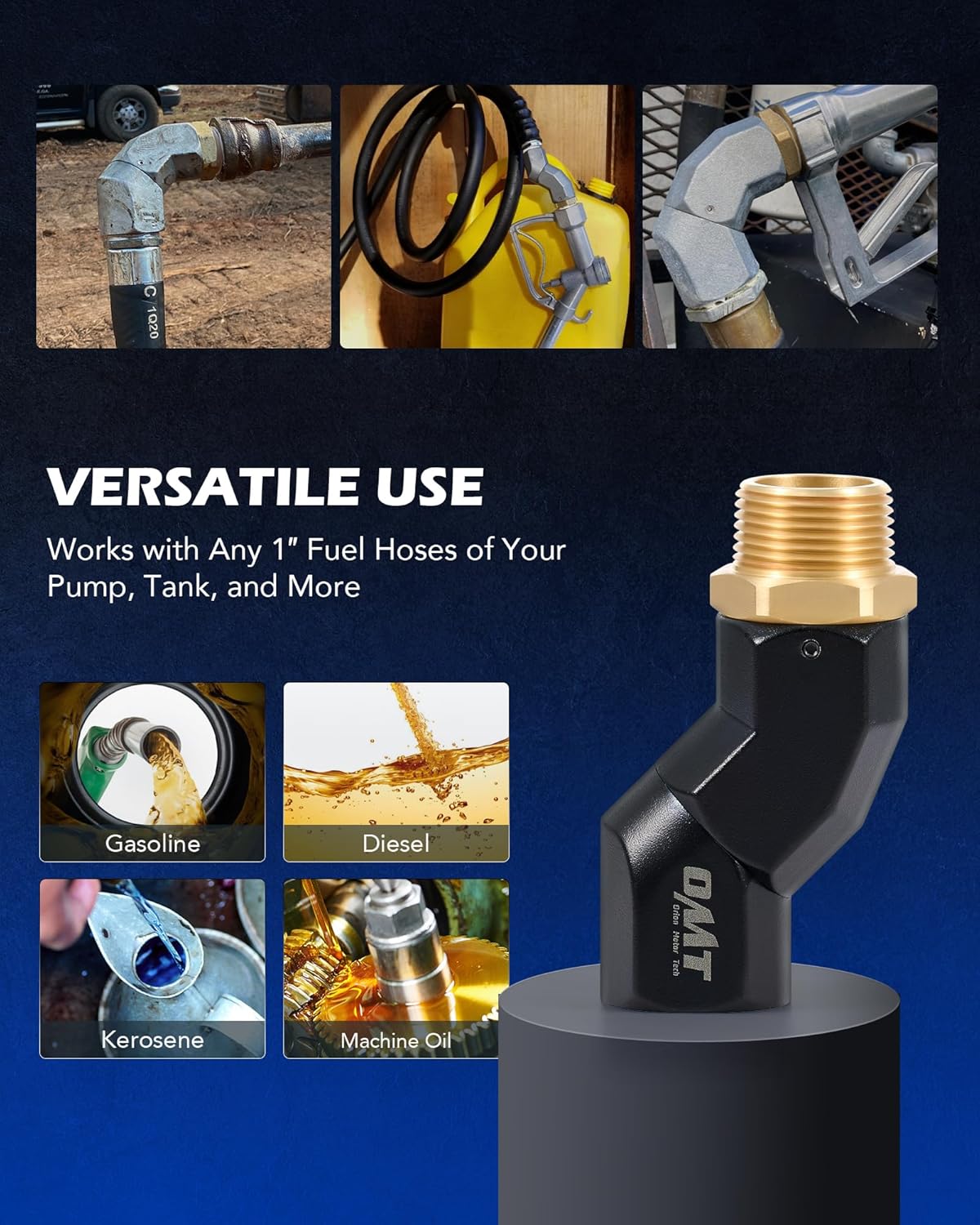Orion Motor Tech 1" NPT Fuel Hose Nozzle Swivel, 1" Dual NPT Fuel Transfer Pump Nozzle Swivel, Multi Plane 360 Rotating Fuel Pump Tank Hose Swivel