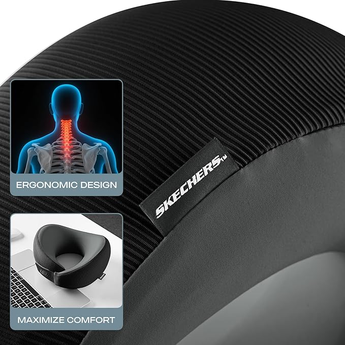 Skechers Men's Memory Foam Neck Pillow, Comfortable & Breathable Travel Pillow,Neck Pillow Airplane for Travel, Car Rides, Home, and Office Use, Ergonomic Design for Men and Women,Black