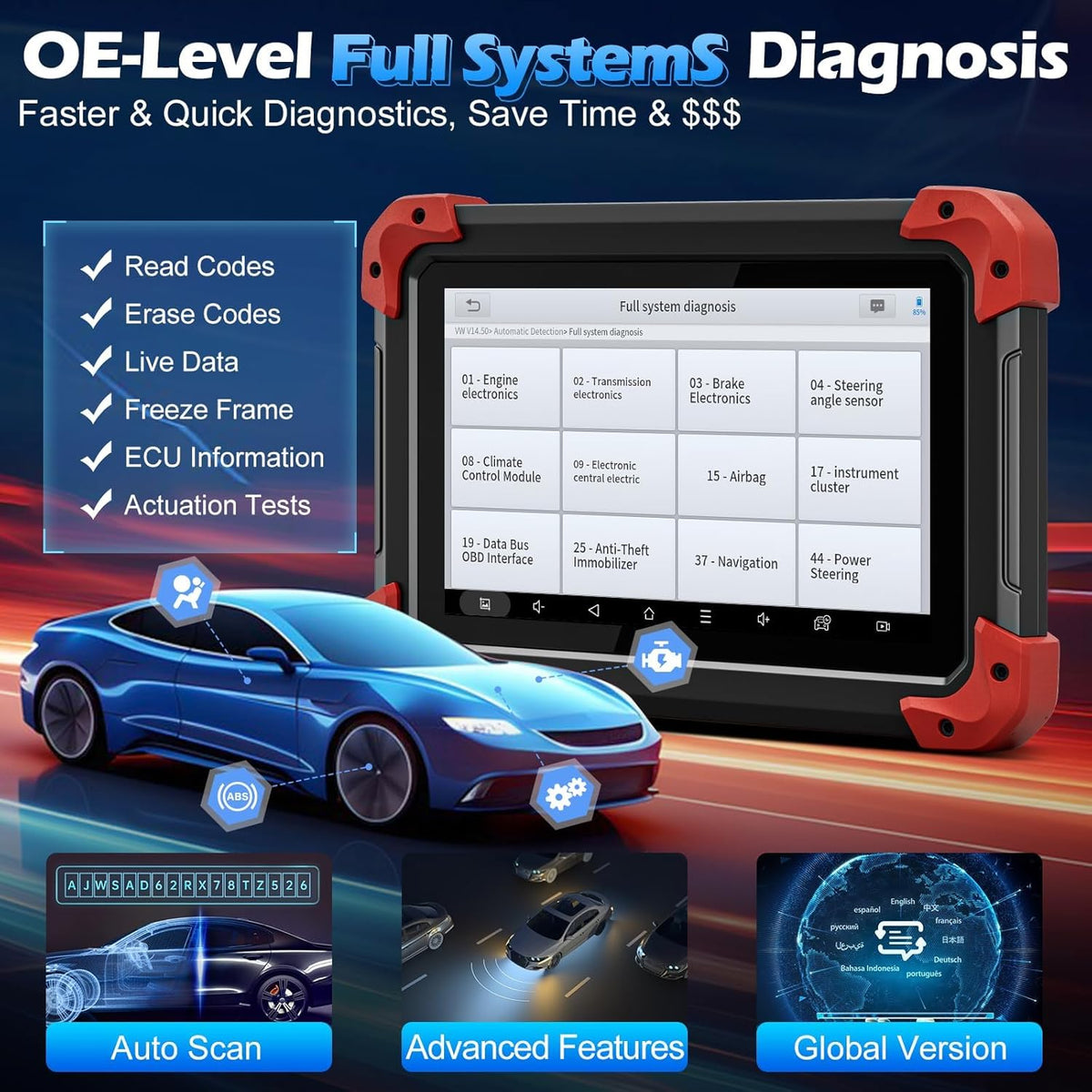 XTOOL D7X OBD2 Scanner Diagnostic Tool,2025 Bidirectional Scan Tool with 36+Resets,3-Year Updates,FCA Autoauth,ECU Coding,Full System Car Scanner for ABS Bleeding,Crankshaft Relearn,Injector Coding