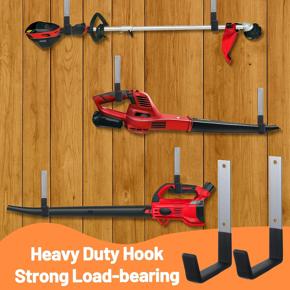 Heavy Duty Garage Hooks 8-Pack Wall Mount Storage Hooks for Bike, Ladder, Garden Hose, Chainsaw, Shovel, and Utility Tools - 55lbs Capacity, Black