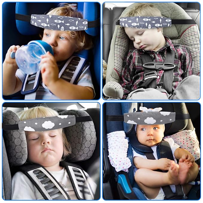 Baby Carseat Head Support,Car seat Straps Pillow Support Ban,Stroller Neck Relief Strap Headrest,Slumber Sling Sleep Positioner for Toddler Infants Child Children Kids(Gery Unicorn + Fish)