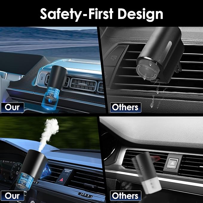 Car Air Freshener, 5 Scents, 10 Refills, Smart car Air Freshener for Vent Clips, Auto On/Off, Three Spray Modes, Car Fresheners Long Lasting (1Pack)