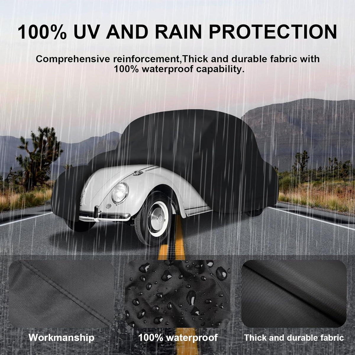 Car Cover Waterproof All Weather for 1960-1980 Beetle Sedan 2-Door Saloon Car, Heavy Duty 7 Layers Outdoor Full Cover with Door Zipper, Black