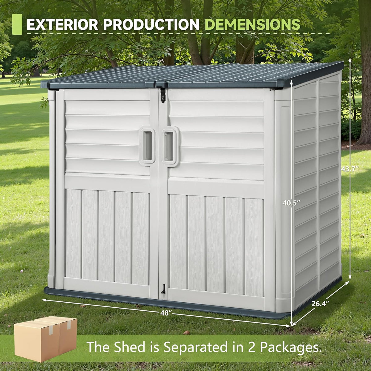 Devoko Resin Outdoor Storage Shed, 34 Cu Ft Outdoor Storage Cabinet Without Shelf, Waterproof, Double Locks, Resin Storage for Trash Can, Garden Tools, Pool Supplies (Beige)