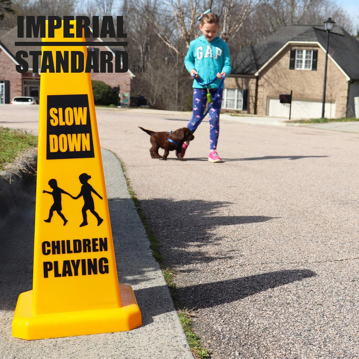 Imperial Standard Children Playing Cone (4 Pack) - Children At Play Sign - Four-Sided Slow Down Kids Cones - Child At Play Signs - Drive Slow/Kid Alert Sign