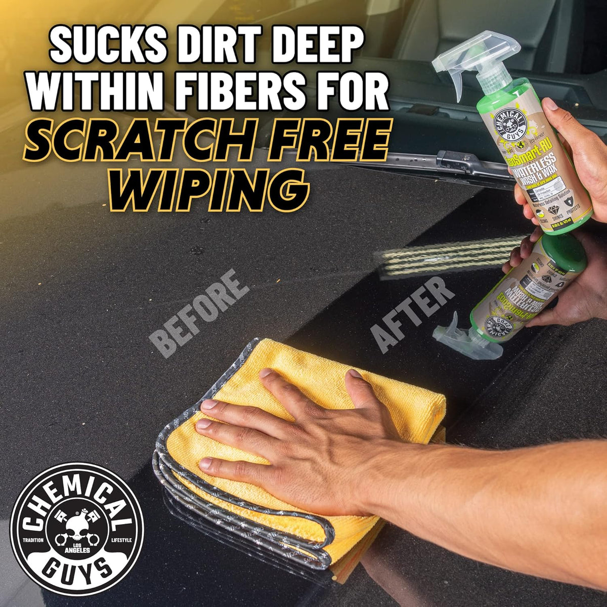 Chemical Guys MIC_507_03 Automotive Microfiber Drying Chamois, Gold, 3 Pack, 24" x 16"