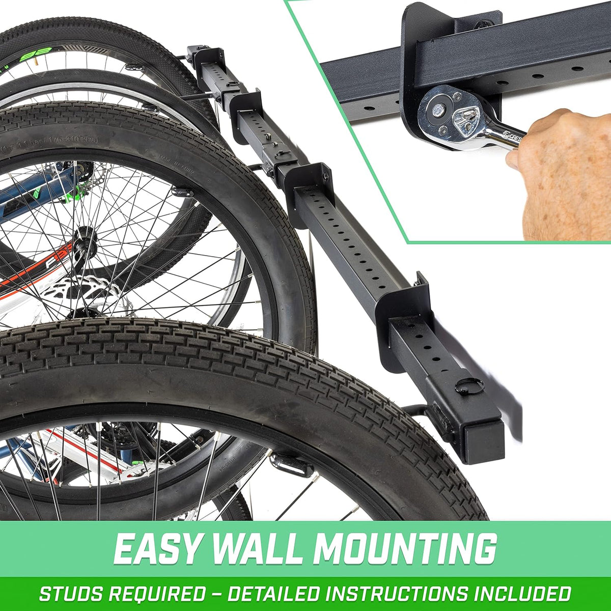 GoSports 6 ft Wall Mounted Bike Rack for Garage - Vertical Storage for 4 to 6 Bicycles