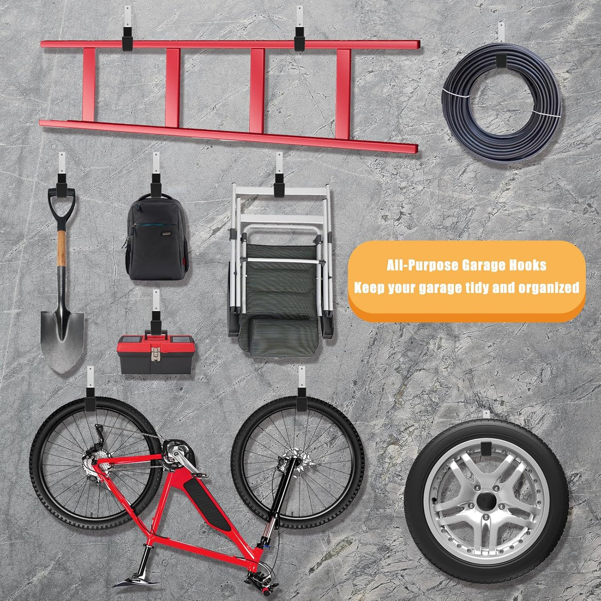 Heavy Duty Utility Hooks for Garage Storage Utility Hooks Wall Mount,Garage Hooks Heavy Duty,Garage Wall Hooks,Hose Holder,Bike Hooks,Ladder Hooks,Leaf Blower Hanger (2S & 2M & 2L)