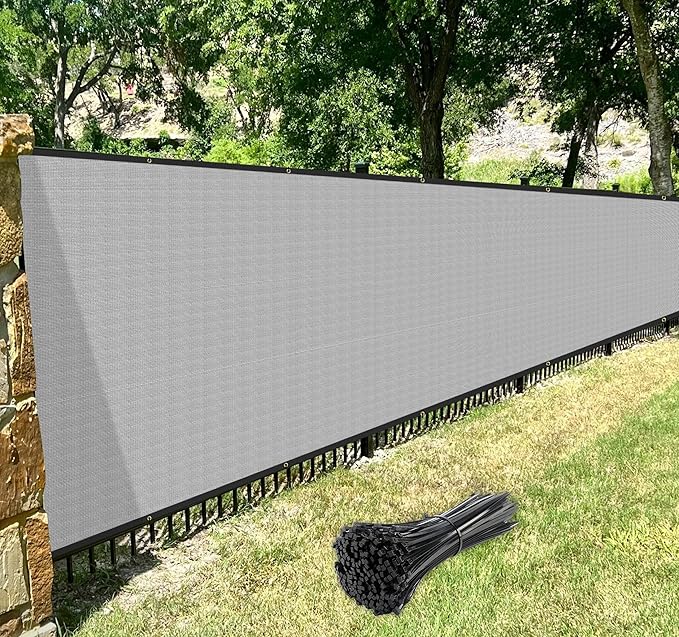 Windscreen4less Privacy Fence Screen Heavy Duty Windscreen Fencing Mesh Fabric Shade Net Cover with Brass Grommtes for Outdoor Wall Garden Yard Pool Deck, 8'x89' Light Gray