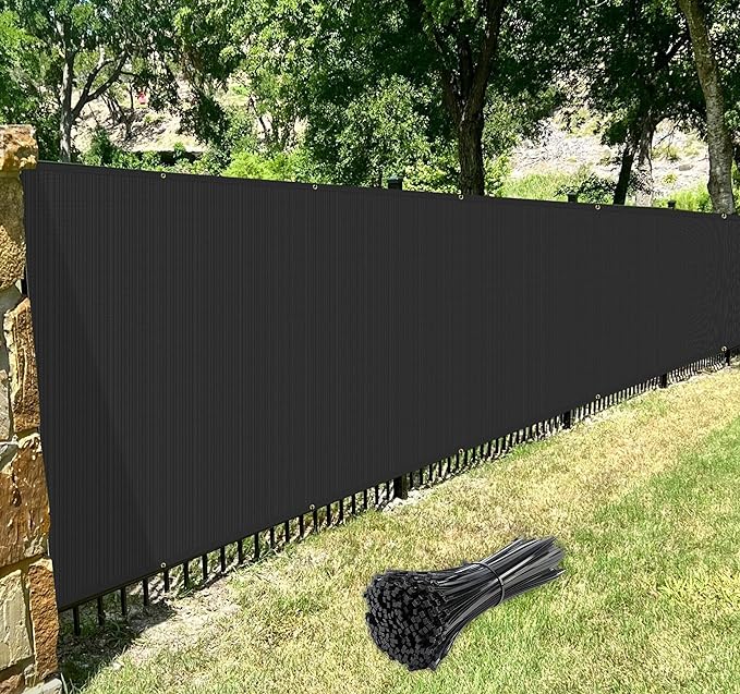 Windscreen4less Privacy Fence Screen Heavy Duty Windscreen Fencing Mesh Fabric Shade Net Cover with Brass Grommtes for Outdoor Wall Garden Yard Pool Deck, 8'x224' Black