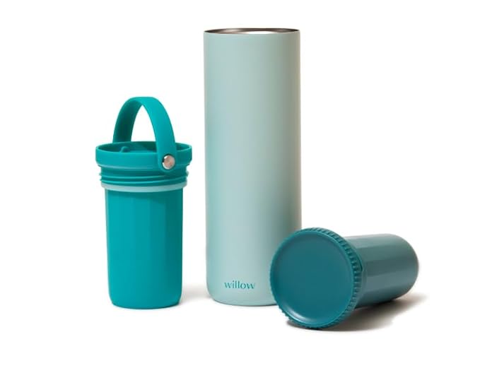 Willow - Portable Breastmilk Cooler - Keeps Breast Milk Cold for 24 Hours - Stainless Steel - Insulated - Reuseable - Breastfeeding Essentials - Storage Container w/Gel Ice Pack - Teal- 16oz