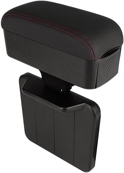JEYODA Car Armrest Box with Cup Holder Car Central Liftable Armres Storage Organizer Box Arm Rest，Car Seat Gap Filler Organizer (Black red line)