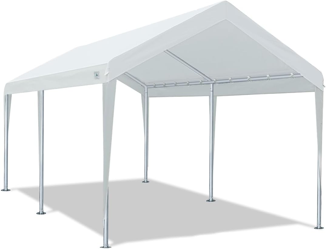 ADVANCE OUTDOOR Adjustable 10x20 ft Heavy Duty Carport Car Canopy Garage Boat Shelter Party Tent, Adjustable Height from 9.5 ft to 11 ft, White
