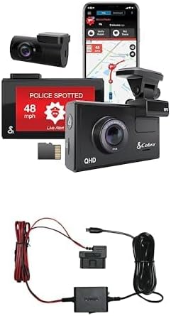 Cobra SC 200D Smart Dash Cam + Rear Cam and 2.5A OBDII Port to Micro-USB Hardwire Kit: Dual-View with QHD+ 1600P Resolution, Built-in Wi-Fi & GPS, Drive Smarter App + Apple Carplay Compatible