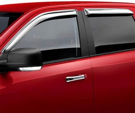 Chrome Side Window Visors Vent Deflector for 2007-2020 Toyota Tundra CrewMax Cab with 4 Full Size Doors,4pcs Outside Tape-On Sun Rain Guards Set 94309Y