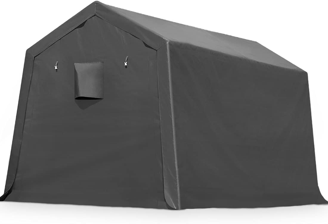 ADVANCE OUTDOOR 7x12 ft 2 Roll up Doors & Vents Outdoor Portable Storage Shelter Garage Tent Carport for Motorcycle ATV with Heavy Duty Metal Frame and Anti-UV Snow Resistant Waterproof Cover, Gray