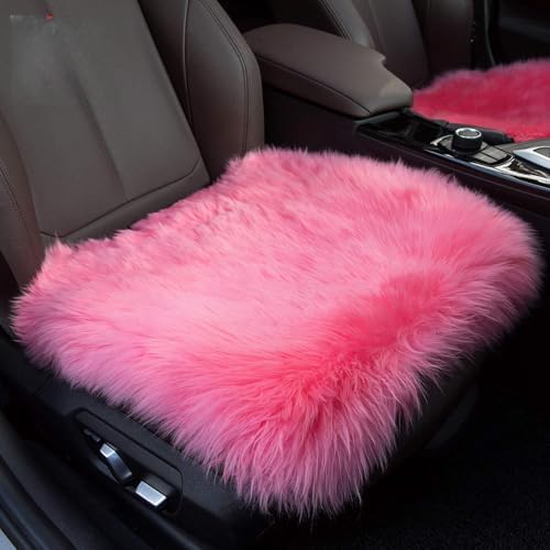 Winter Warmth: Universal Sheepskin Seat Cushion Cover - Natural Wool, for Cars, Trucks, SUVs & Vans - Cozy & Stylish Driving Companion Front Pink