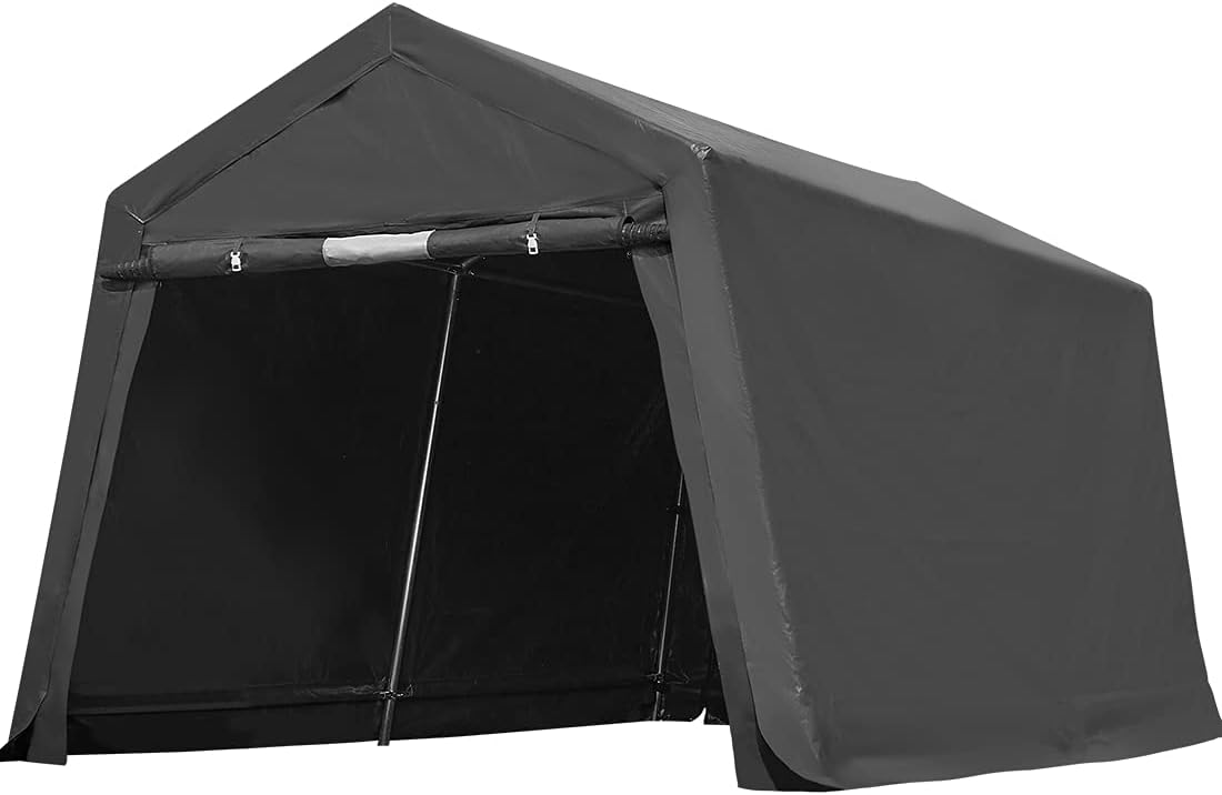 ADVANCE OUTDOOR 7x12 ft 2 Roll up Doors & Vents Outdoor Portable Storage Shelter Garage Tent Carport for Motorcycle ATV with Heavy Duty Metal Frame and Anti-UV Snow Resistant Waterproof Cover, Gray