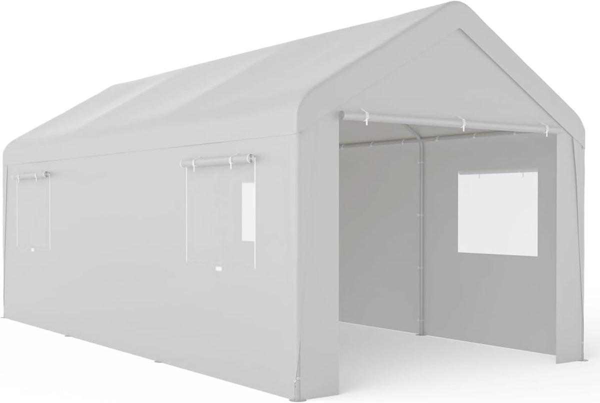 Carport 10x20 Ft, 120 LBS Heavy Duty Car Canopy, Portable Garage with Roll-up Windows and Removable Sidewalls, Car Port for Tractor, Truck, Boat