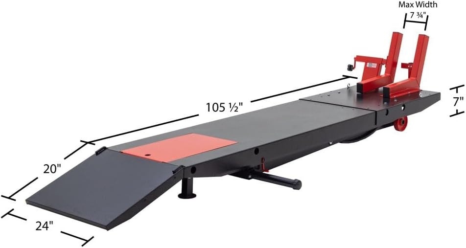 Black Widow BW-PROLIFT-HD Pneumatic ProLift Motorcycle Scissor Lift Table - 1,500 lb. Maximum Capacity and 31.25" Maximum Lift Height - Platform Measures 105" L x 24" W x 31.25" H