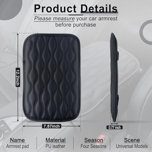 Amiss Auto Center Console Pad, Universal Waterproof Car Armrest Seat Box Cover, Car Interior Accessories, Leather Auto Armrest Cover Protector for Most Vehicle, SUV, Truck (Black)