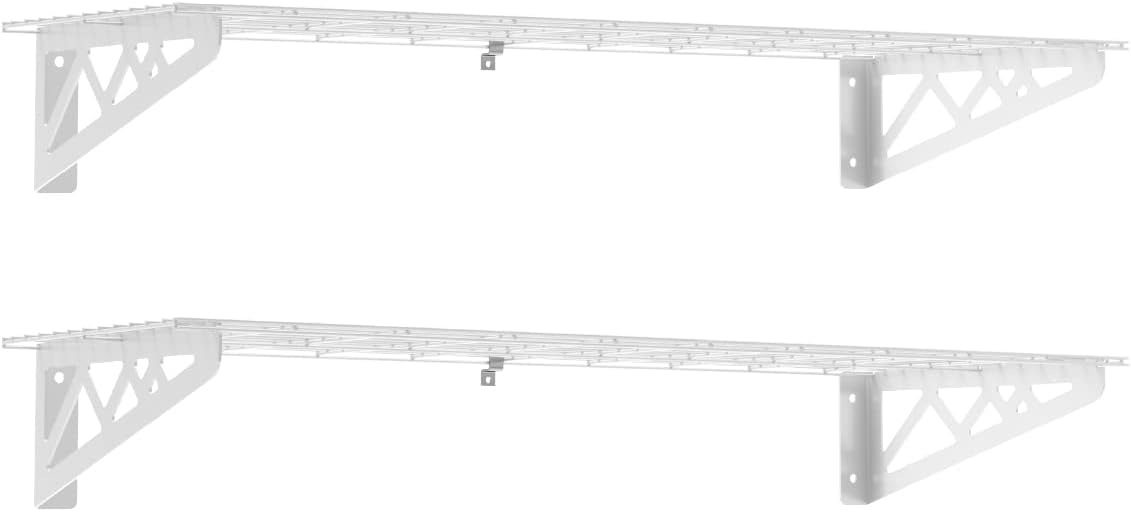 SafeRacks Wall Shelves - 2 Pk 12"x36" Wall Mountable Shelving Unit for Pantry or Utility, Heavy Duty Shelves w/ 4 Accessory Hooks, 300lbs Capacity, White