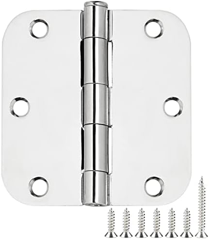 12 Pack Rounded Door Hinges 3.5 inch X 3-1/2" 5/8 Radius, Polished Chrome 3 ½ Inch Bright Sliver Interior Standard Hinge for Wood/French Style Clear Glass Doors Easy Install Hardware Accessories