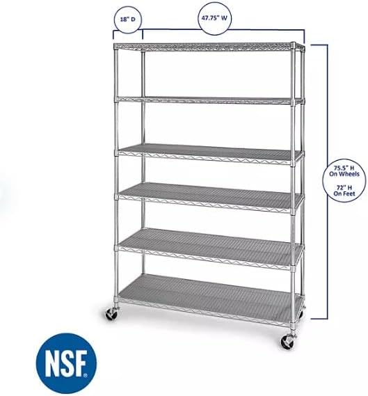 Organize in Style with The Members Mark 6-Tier NSF Heavy Duty Wire Shelving, 47.75" W x 18" D x 75.5" H (Granite, 3 PACK)