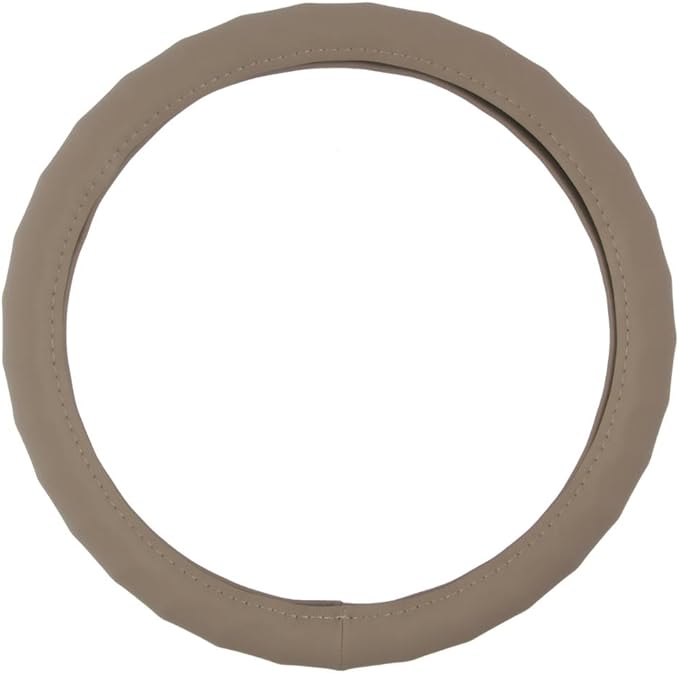 Motor Trend Ergonomic Grip Steering Wheel Cover/Protector for Small Size Steering Wheels in Cars, SUVs, Boats (13.5-14.5") (Genuine Leather (Beige))
