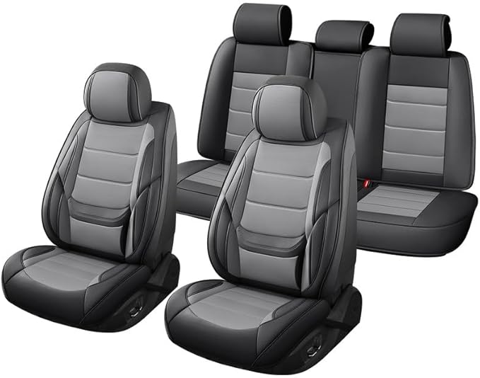 Car Seat Covers Full Set Fit for Buick Lacrosse 2004-2019, Premium Faux Leather Waterproof Car Seat Protectors with Lumbar Support, Breathable Anti-Slip Easy to Install(Black&Gray,Full Set)