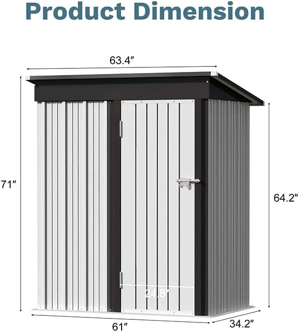Greesum 5×3 FT Outdoor Storage Shed, Metal Storaged Sheds Without Floor, Tool Sheds with Lockable Doors and Sloping Roof for Garden, Patio, Backyard, White