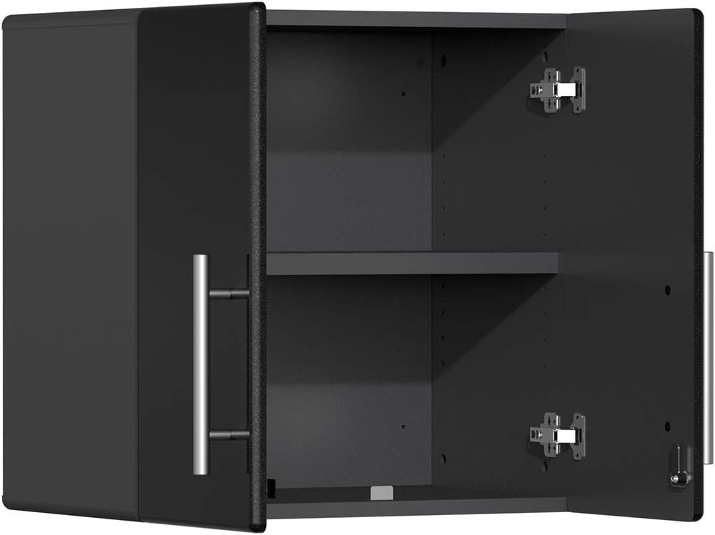 Ulti-MATE UG22172B 17-Piece Garage Cabinet Kit with Bamboo Worktop in Midnight Black Metallic