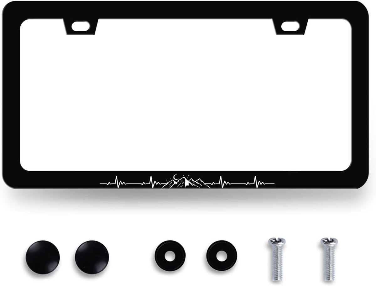 Mountain License Plate Frame Mountains Heartbeat License Plate Holder Colorful License Plate for Car Decoration Stainless Steel Car Accessory with Screws for Men Women 12.3" x 6.3"
