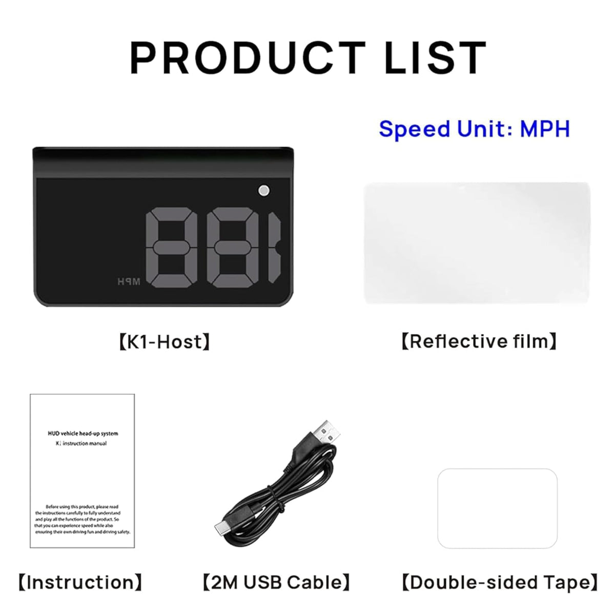 Heads up Display for Cars,Car HUD,Head up Display for Car,Digital GPS HUD Speedometer,USB Cable Plug and Play,Automatic Brightness Adjustment,Large Font Display (K1-White)