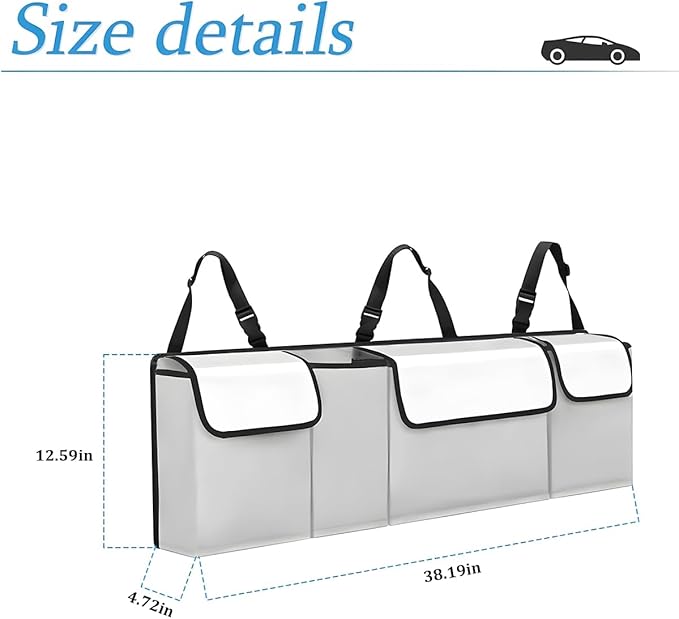 Car Trunk Organizer and Storage, Backseat Hanging Organizer for SUV, Truck, MPV, Waterproof, Collapsible Cargo Storage Bag with 4 Pockets, Car Accessories for Men and Women (Beige)