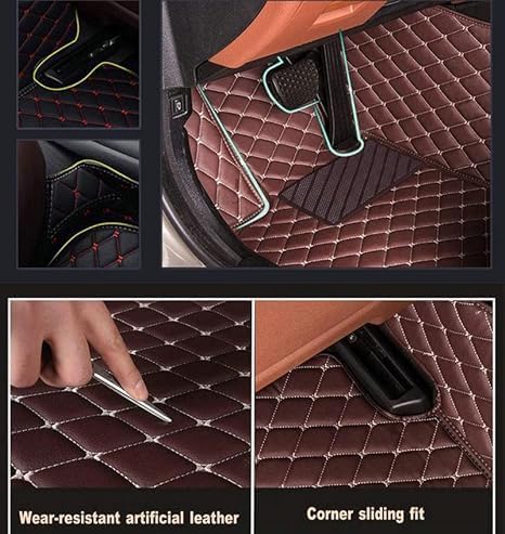 Custom Floor Mats for Cars，Luxury Full Coverage All Weather Car Floor Mats，Leather Car Mat Set ， Floor Mats for 99% of Cars, Trucks & SUVs (Light Brown)