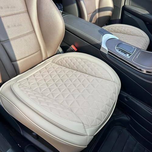 2 Pack Leather Front Car Seat Cover Bottom Only, Anti-Slip Padding Seat Cushion, Full Wrap Seat Protector with Storage Function Universal Fit for Most Cars, SUV, Pick-up Trucks (Beige)