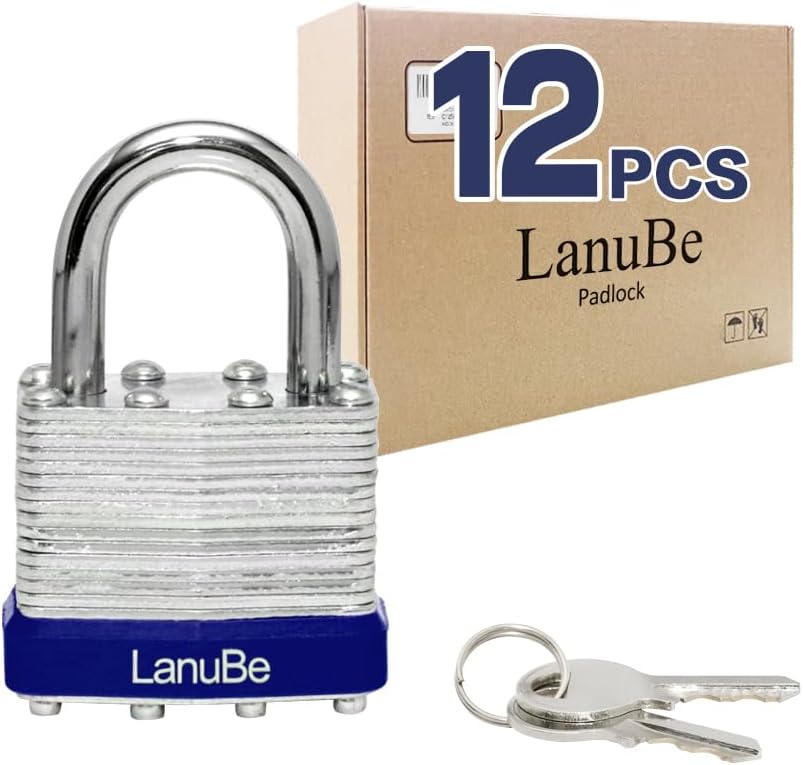 LanuBe Lock Laminated keyed Padlock (1-9/16", 40mm), keyed Alike Locks, Normal Shackle, Pack of 12…