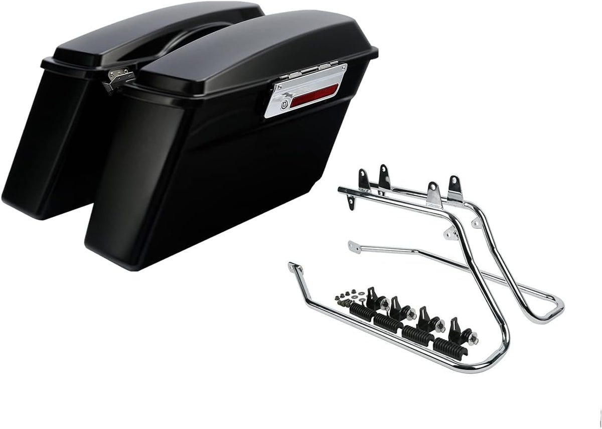 XFMT Matte Black Hard Saddlebags Saddle Bags Trunk W/Chrome Conversion Brackets For Harley Softail Heritage Classic Deluxe 1984-2017