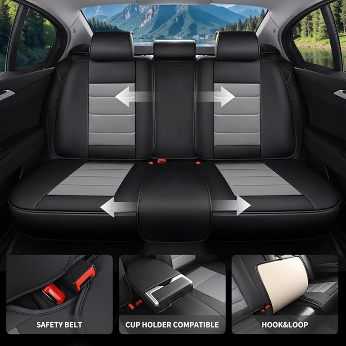 Car Seat Covers Full Set Fit for Buick Envista 2024-2026, Premium Faux Leather Waterproof Car Seat Protectors with Lumbar Support, Breathable Anti-Slip Easy to Install(Black&Gray,Full Set)