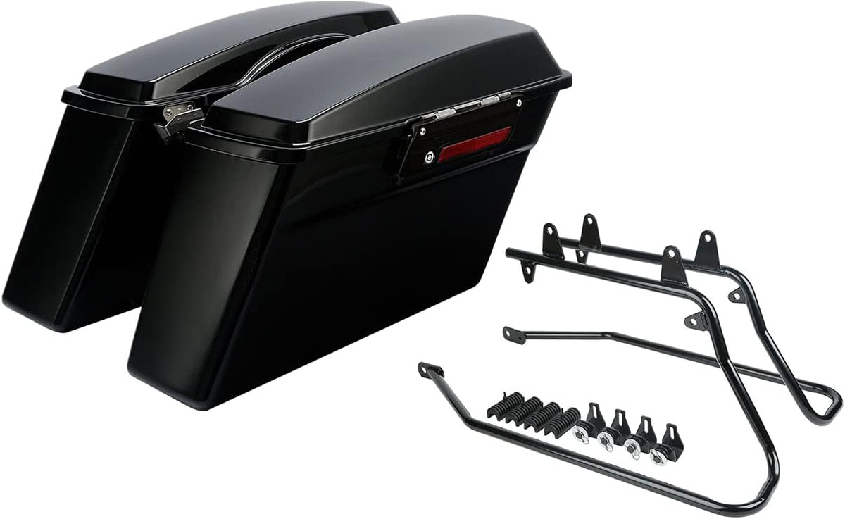 XFMT Vivid Black Hard Saddlebags Saddle Bags Trunk Black Latches W/Black Conversion Brackets For Harley Softail Heritage Classic Deluxe 1984-2017