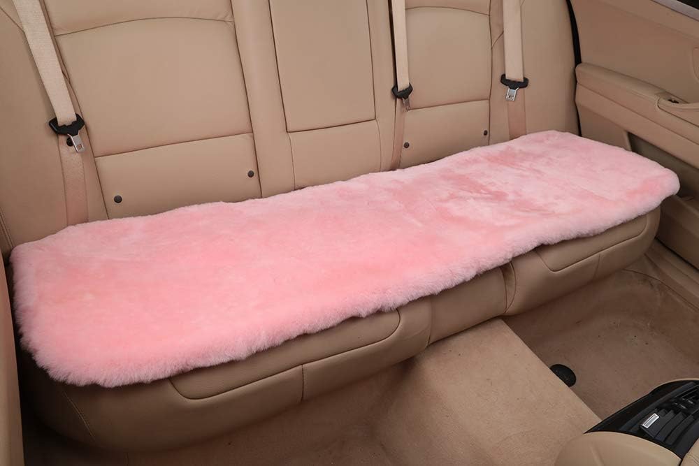 Fluffy Genuine Australia Sheepskin Car Seat Cover for Auto Interior Accessories with Soft Fuzzy Wool Eco-Friendly Natural Fur Non-Slip (Pink, Back)