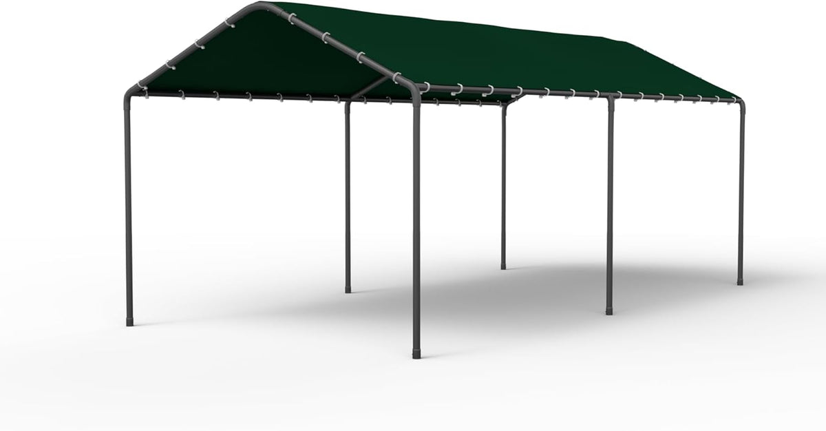 GOJOOASIS 10x20 Carport Heavy Duty Portable Garage Shelter Metal Car Canopy Tent with UV-Resistant & Weatherproof Top Cover for RV & Vehicles (Green, 10x20 Without sidewalls)